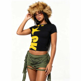 Women’s Fashion Y2K Print Slim Fit Crop Short Sleeve T-Shirt
