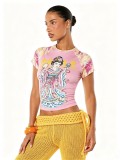 Women’s American Print Short Sleeve Crop Top