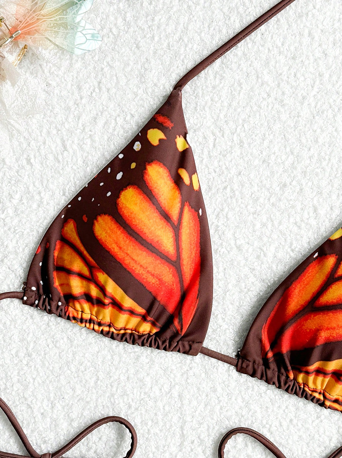 Butterfly Print Lace-Up Two-Piece Bikini Swimsuit