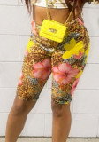 Summer Women’s Sexy Print Leopard Floral Patchwork Tight Fitting Mid-Length Biker Shorts