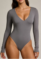Women’s Sexy V Neck Slim Fit Long Sleeve Body Shaping Basic Bodysuit