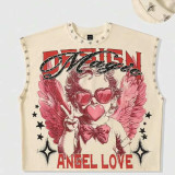 Women’s American Rivet Sleeveless Vest High Street Print and Streetwear Hip Hop Style