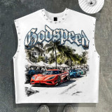 Women’s American Rivet Sleeveless Vest High Street Print and Streetwear Hip Hop Style