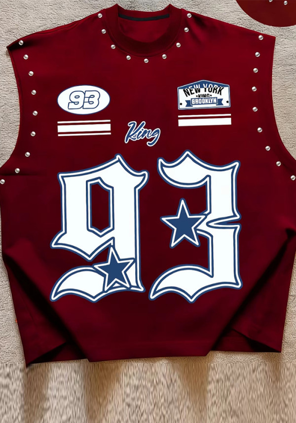 Women’s American Rivet Sleeveless Vest High Street Print and Streetwear Hip Hop Style