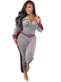 Women’s Fashion Embroidered Velvet Stand Collar Top with Color Block Patchwork Bell Bottom Pants Set