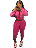 Women’s Fashion Washed Hooded Ribbed Top with Cropped Pants Set