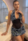 Fall Women’s Fashion Sexy Halter Neck Low Back See-Through Mesh Patchwork Bodycon Dress