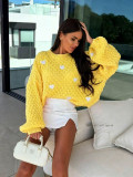 Women Autumn Winter Knit Round‑Neck Heart‑Print Sweater