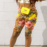 Summer Women’s Sexy Print Leopard Floral Patchwork Tight Fitting Mid-Length Biker Shorts