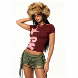 Women’s Fashion Y2K Print Slim Fit Crop Short Sleeve T-Shirt