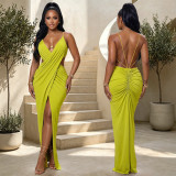 Women’s Sexy Strap V Neck Cross Cutout Slit Formal Party Bodycon Dress
