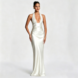 Women V‑Neck Ruched Halter Neck Formal Party Mermaid Evening Gown
