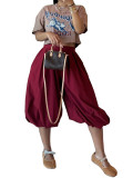 Women’s Fashion Casual Elastic Waist Lantern Harem Pants with Side Zipper