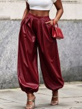 Spring Fall Women’s PU Leather Casual Loose High Waist Lantern Pants