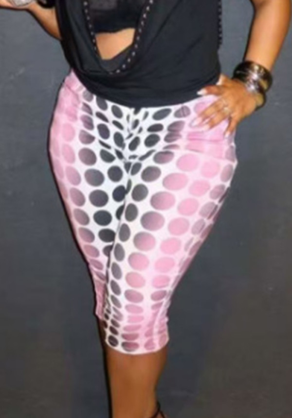 Women’s Plus Size High Waist Polka Dot Gradient Print Tight Fitting Pants