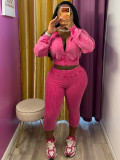 Women’s Fashion Washed Hooded Ribbed Top with Cropped Pants Set