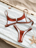 Women’s Sexy Push-Up V Wire Color Block Bikini Swimsuit