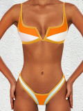 Women’s Sexy Push-Up V Wire Color Block Bikini Swimsuit