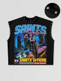 Women’s American Rivet Sleeveless Vest High Street Print and Streetwear Hip Hop Style