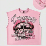 Women’s American Rivet Sleeveless Vest High Street Print and Streetwear Hip Hop Style
