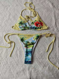 Women’s Halter Neck Two-Piece Bikini Set Sexy Square Leg Bottom Three-Piece Set