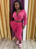 Women’s Fashion Washed Hooded Ribbed Top with Cropped Pants Set