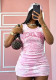 Women’s Pink Print Strap Slim Fit Sleeveless Tight Fitting Bodycon Tank Dress