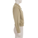 Women American Cargo Turndown Collar Zip‑Up Jacket Coat