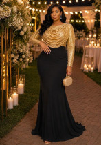 Women’s Sequin Long Sleeve Round Neck Ruched Evening Dress Women’s Sequin Long Sleeve Round Neck Ruched Evening Dress
