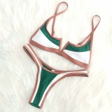 Women’s Sexy Push-Up V Wire Color Block Bikini Swimsuit