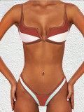 Women’s Sexy Push-Up V Wire Color Block Bikini Swimsuit