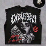 Women’s American Rivet Sleeveless Vest High Street Print and Streetwear Hip Hop Style