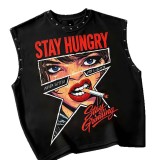 Women’s American Rivet Sleeveless Vest High Street Print and Streetwear Hip Hop Style