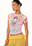 Women’s American Print Short Sleeve Crop Top