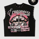 Women’s American Rivet Sleeveless Vest High Street Print and Streetwear Hip Hop Style