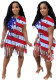 Women’s American Style Flag Print Short Sleeve Top and Tassel Shorts Set