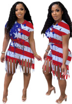 Women’s American Style Flag Print Short Sleeve Top and Tassel Shorts Set Women’s American Style Flag Print Short Sleeve Top and Tassel Shorts Set