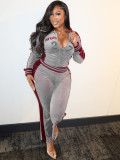 Women’s Fashion Embroidered Velvet Stand Collar Top with Color Block Patchwork Bell Bottom Pants Set