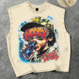 Women’s American Rivet Sleeveless Vest High Street Print and Streetwear Hip Hop Style