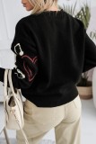 Women Autumn Winter Long Sleeve Jacquard Heart‑Print Round‑Neck Knit Sweater