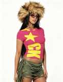 Women’s Fashion Y2K Print Slim Fit Crop Short Sleeve T-Shirt