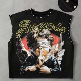 Women’s American Rivet Sleeveless Vest High Street Print and Streetwear Hip Hop Style