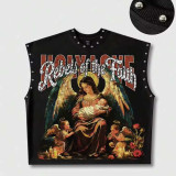 Women’s American Rivet Sleeveless Vest High Street Print and Streetwear Hip Hop Style