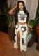 Women’s Trendy Cartoon Print Short Sleeve Top with High Slit Letter Print Maxi Skirt Nightclub Set