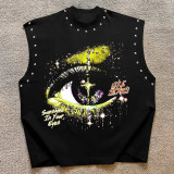 Women’s American Rivet Sleeveless Vest High Street Print and Streetwear Hip Hop Style