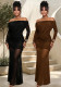 Women’s Off Shoulder Ruched Mesh Long Sleeve Formal Party Bodycon Dress