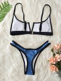 Women’s Sexy Push-Up V Wire Color Block Bikini Swimsuit