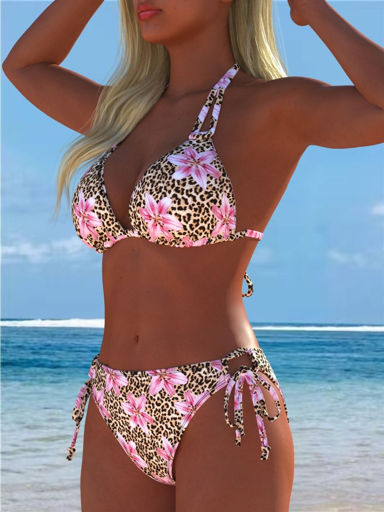 Printed Two-Piece Bikini Swimsuit with High Waist Tie-Side Bottom