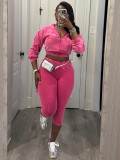 Women’s Fashion Washed Hooded Ribbed Top with Cropped Pants Set