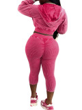 Women’s Fashion Washed Hooded Ribbed Top with Cropped Pants Set